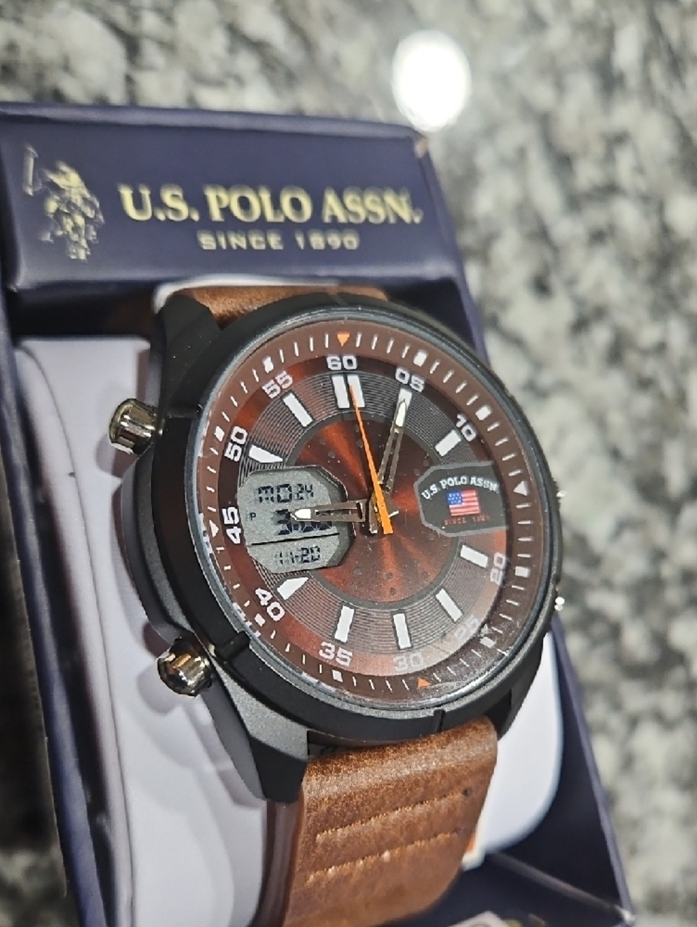 U.S. Polo Assn. Brown Dial Brown Leather Strap Men’s Watch - Picture 5 of 5